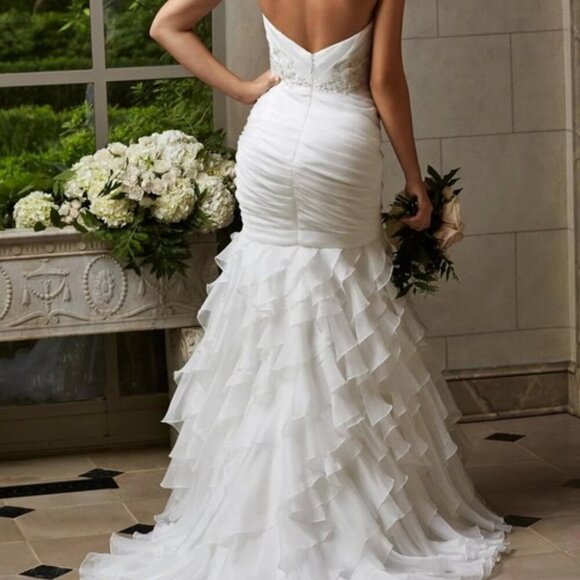 WTOO Ivory Embellished Strapless Organza Ruffle Wedding Gown - Picture 3 of 5